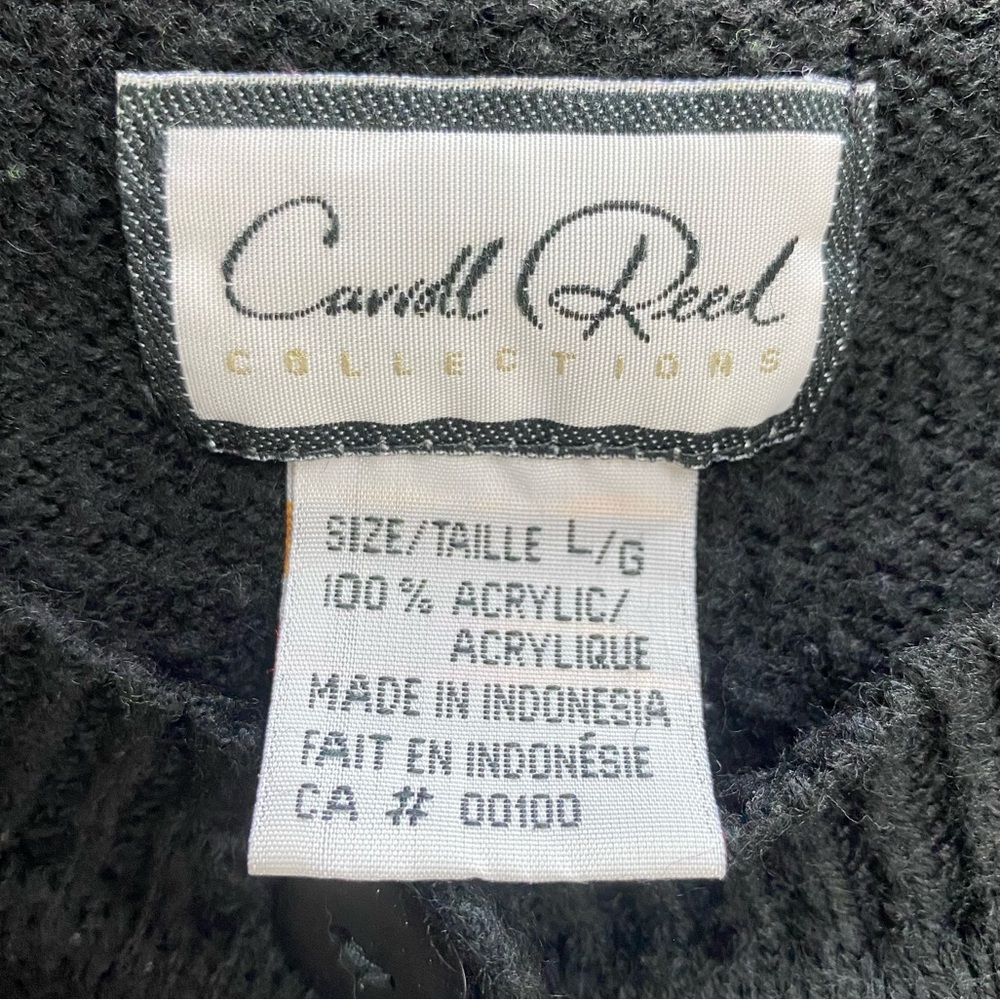 Vintage Carroll Reed Collections Floral Embroidered Black Cardigan Sweater L - Picture 3 of 16